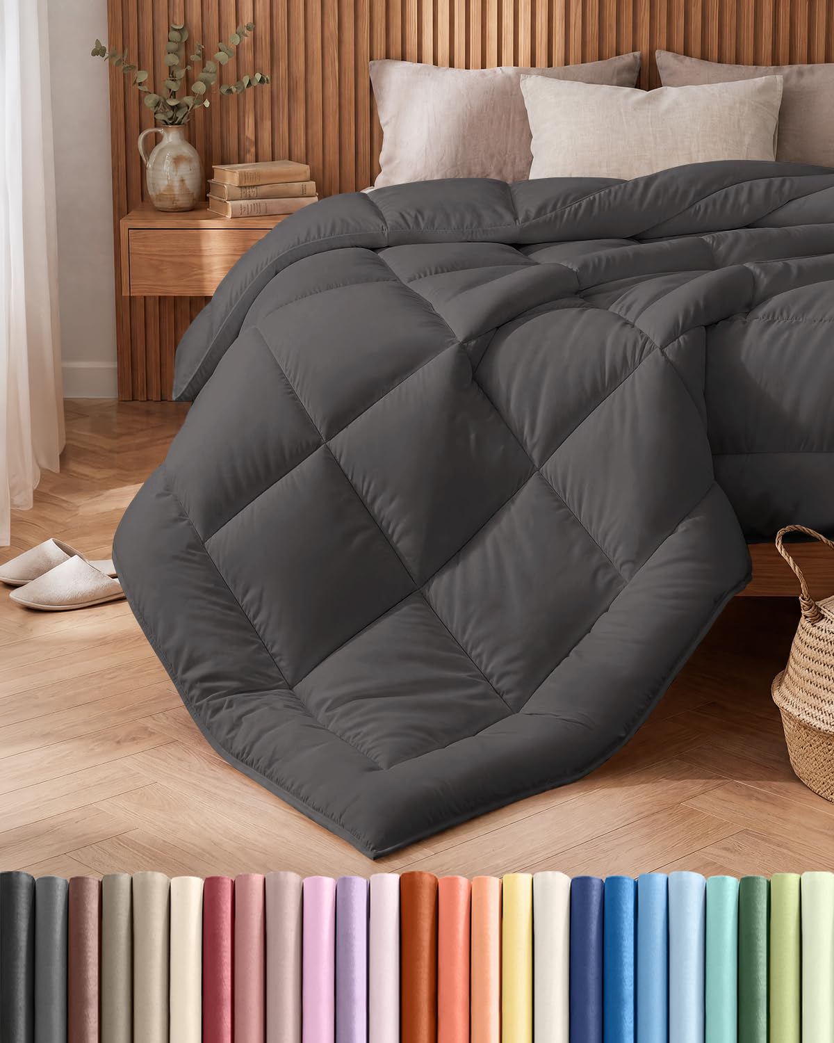 CGK Unlimited Queen Size Dark Gray Comforter close-up showing plush fill and softness