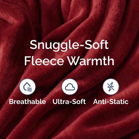 CGK Unlimited queen size fleece blanket folded on couch for layering