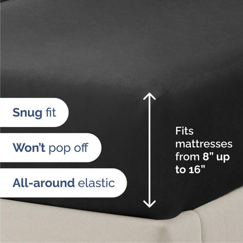 CGK Unlimited queen size sheet set fitted sheet on mattress with secure deep pockets.