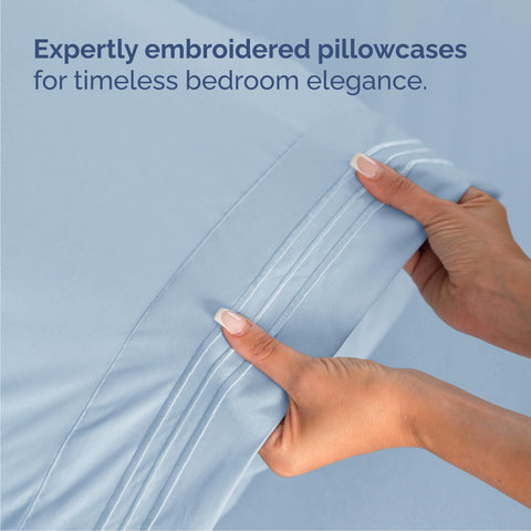 CGK Unlimited light blue queen sheet set adds serene bedroom color