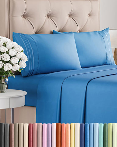 CGK Unlimited royal blue sheet set packaging shows gift-ready presentation