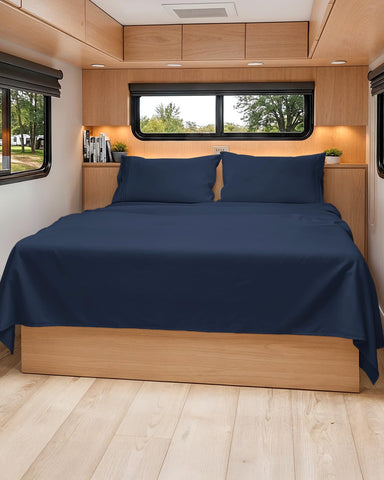 CGK Unlimited Short Queen RV Sheet Set on bed with hotel-like comfort
