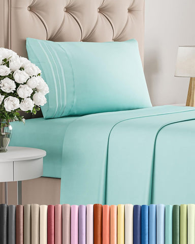 CGK Unlimited Spa Blue Twin flat sheet close-up emphasizes breathable, cooling fabric