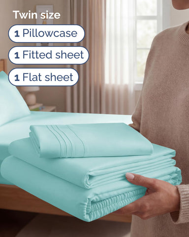 CGK Unlimited Spa Blue pillowcase highlights ultra-soft, wrinkle-resistant surface
