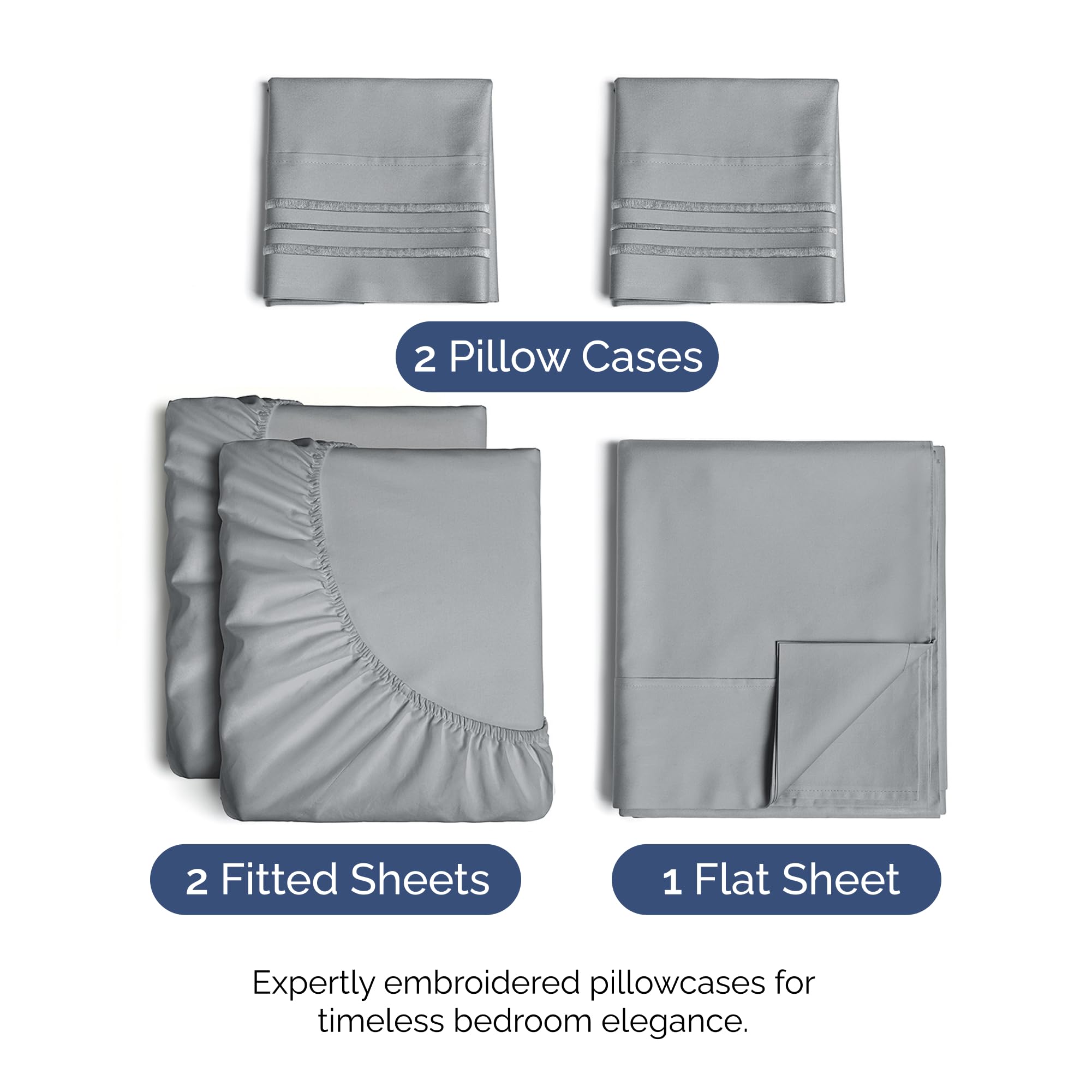 CGK Unlimited steel blue deep-pocket fitted sheets securely hug tall mattresses