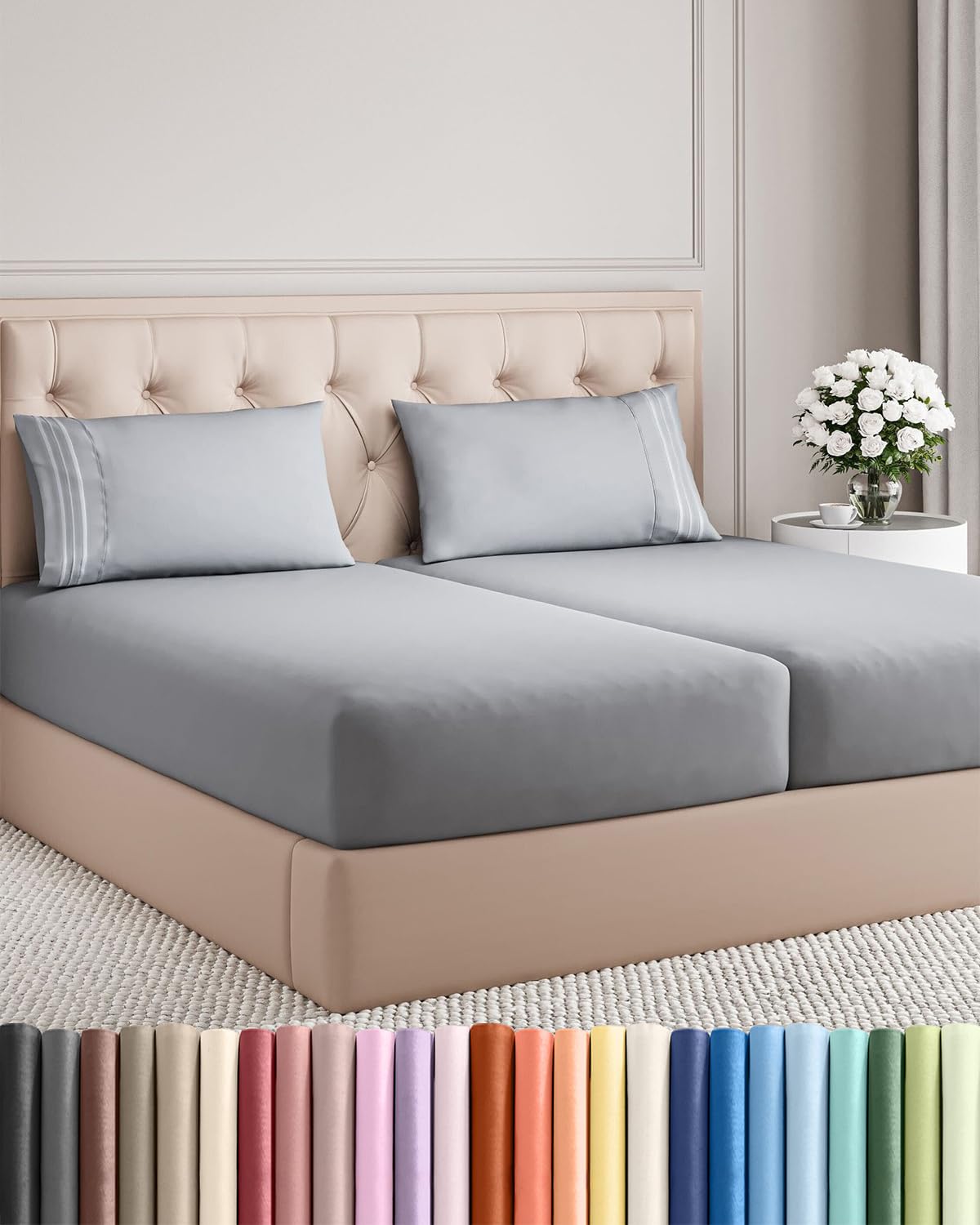 CGK Unlimited split king steel blue flat sheet for breathable cooling