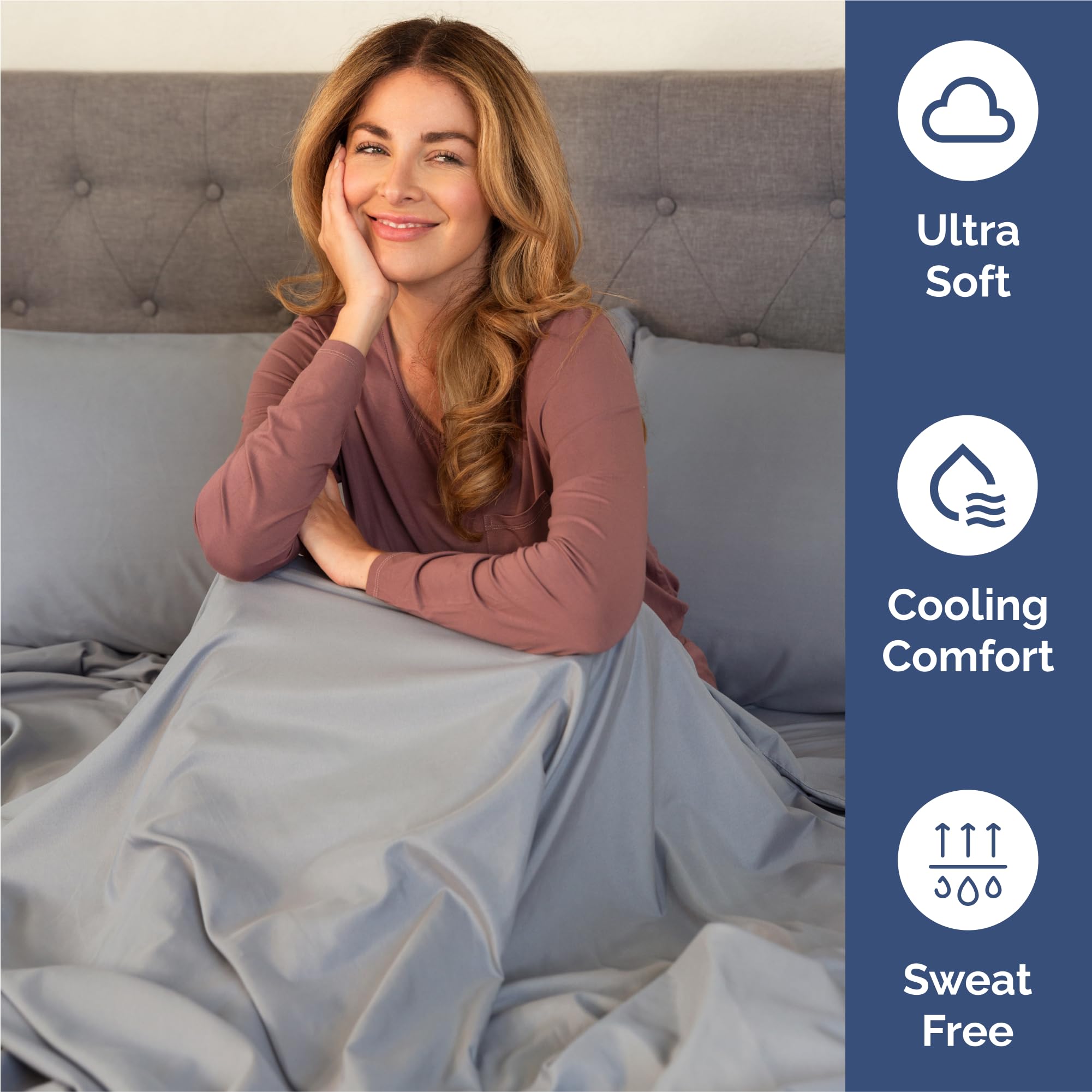 CGK Unlimited steel blue pillow cases displaying silky softness and wrinkle resistance