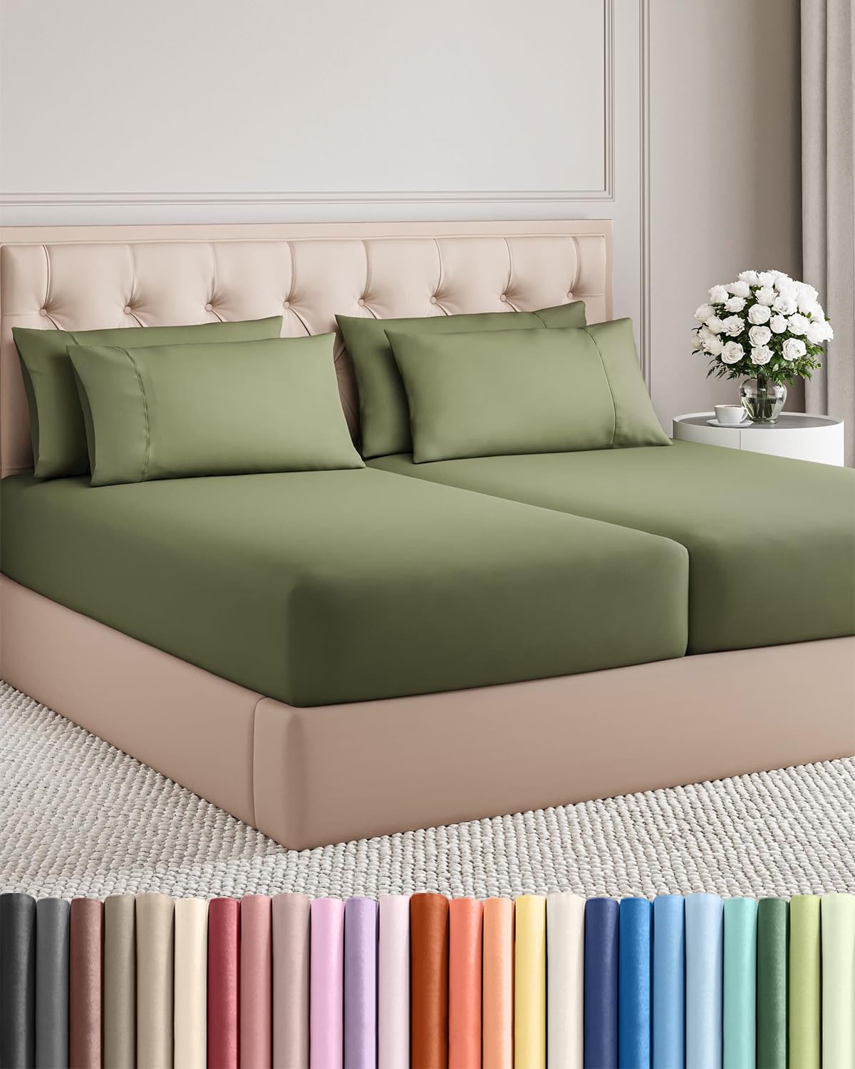CGK Unlimited Split King sheet set flat sheet atop a fluffy bed for cool comfort.