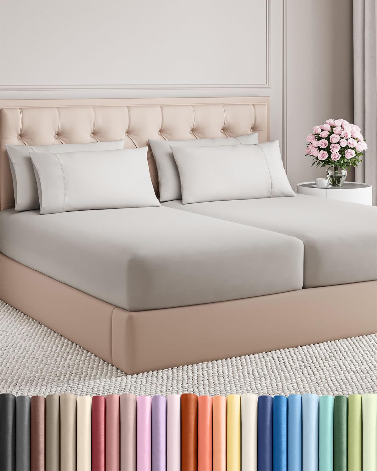 CGK Unlimited Split King flat sheet in French Grey offers breathable comfort.