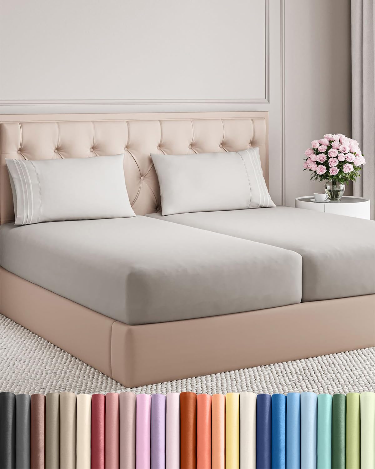 CGK Unlimited split king flat sheet close-up, smooth and breathable for cooling nights
