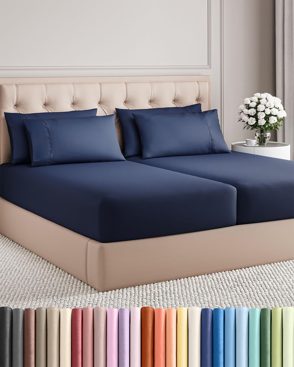 CGK Unlimited split king flat sheet navy blue for smooth, cool comfort
