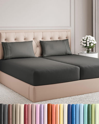 CGK Unlimited split king flat sheet on bed showing generous coverage