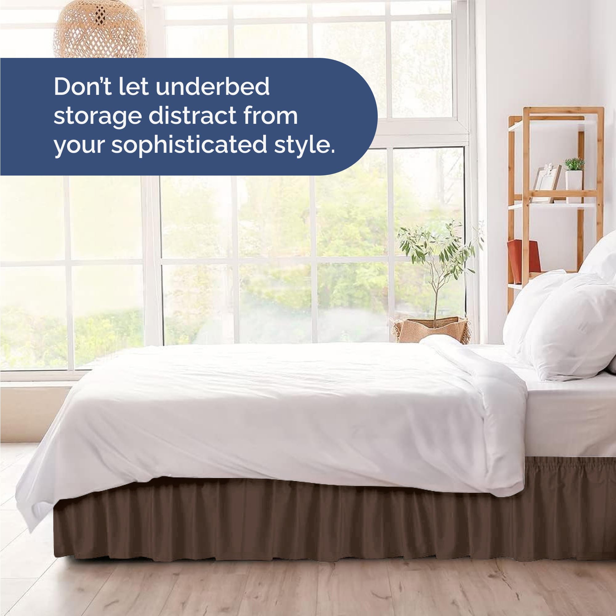 CGK Unlimited stylish brown bed skirt enhances bedroom decor