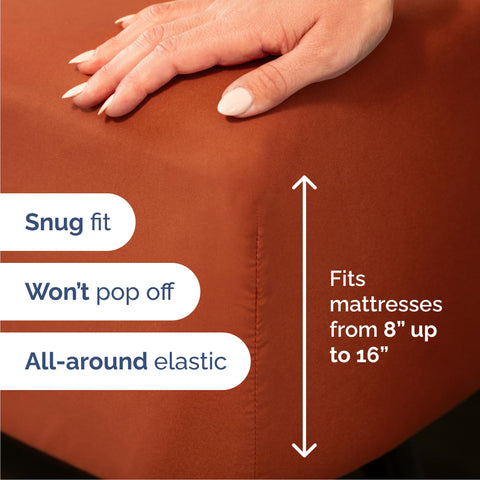 CGK Unlimited terracotta flat sheet close-up featuring breathable microfiber.
