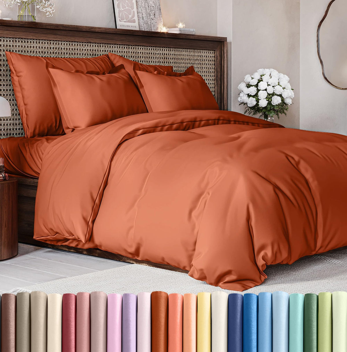CGK Unlimited terracotta duvet cover queen 90x90 close-up shows ultra-soft fabric