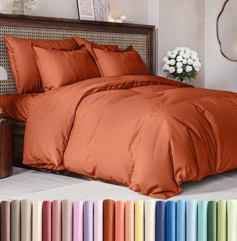 CGK Unlimited terracotta duvet cover queen 90x90 close-up shows ultra-soft fabric