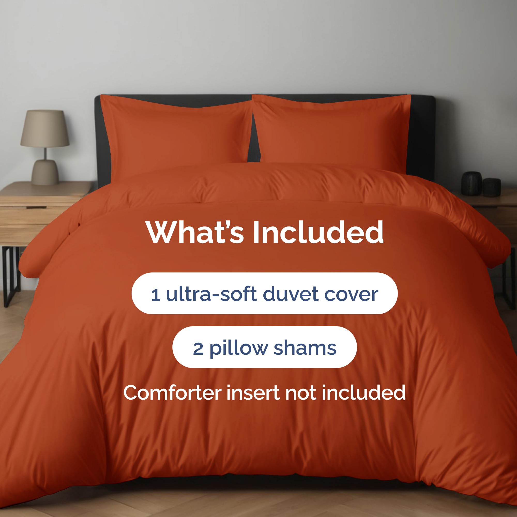 CGK Unlimited terracotta duvet cover shams close-up highlighting cozy 20x26 size