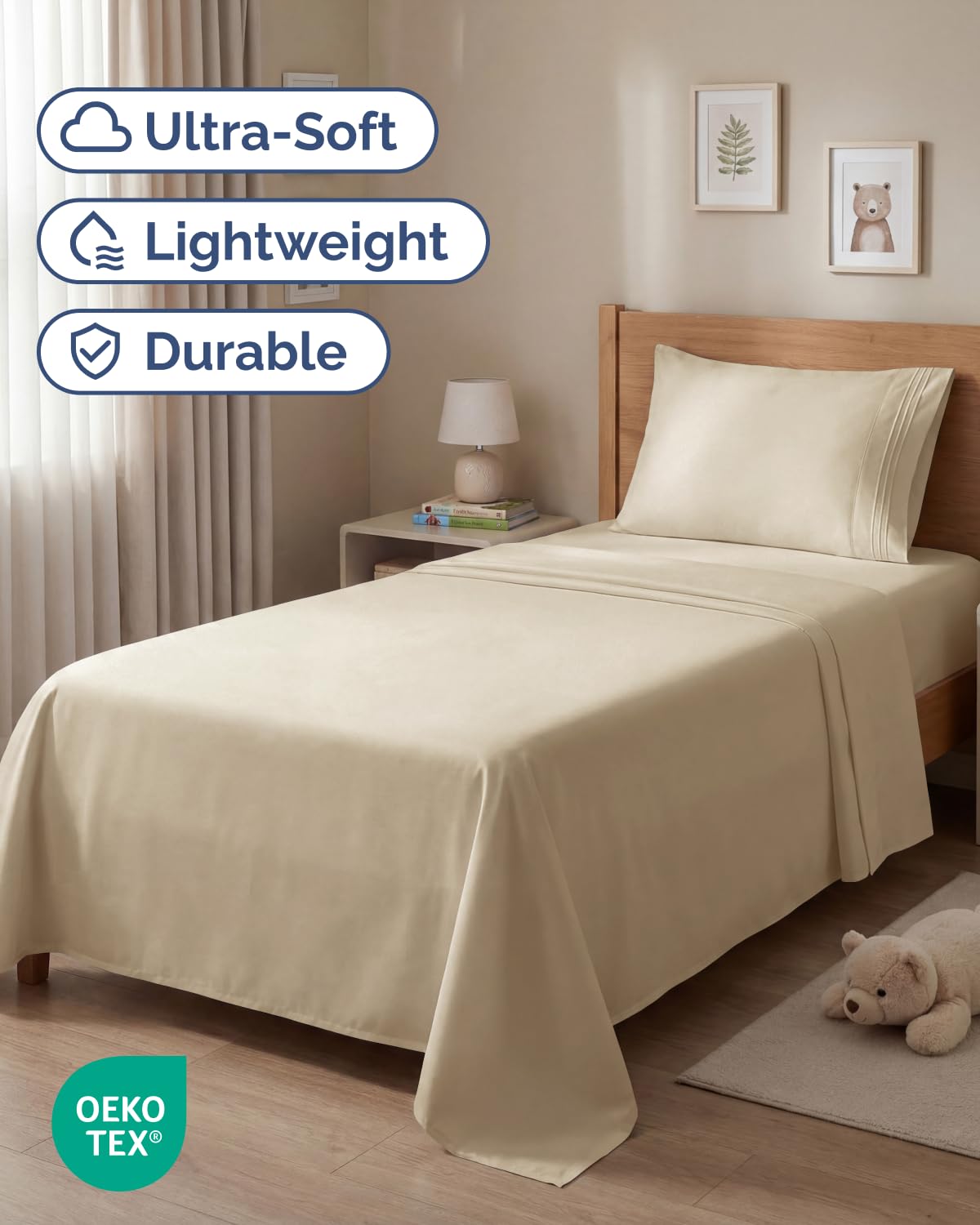 CGK Unlimited twin sheet fitted sheet cream with deep pockets for secure fit