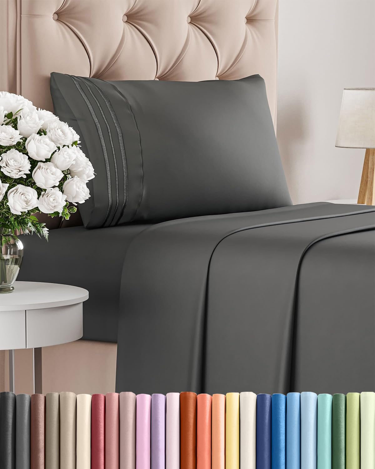 CGK Unlimited twin flat sheet demonstrates full coverage for easy bed making.