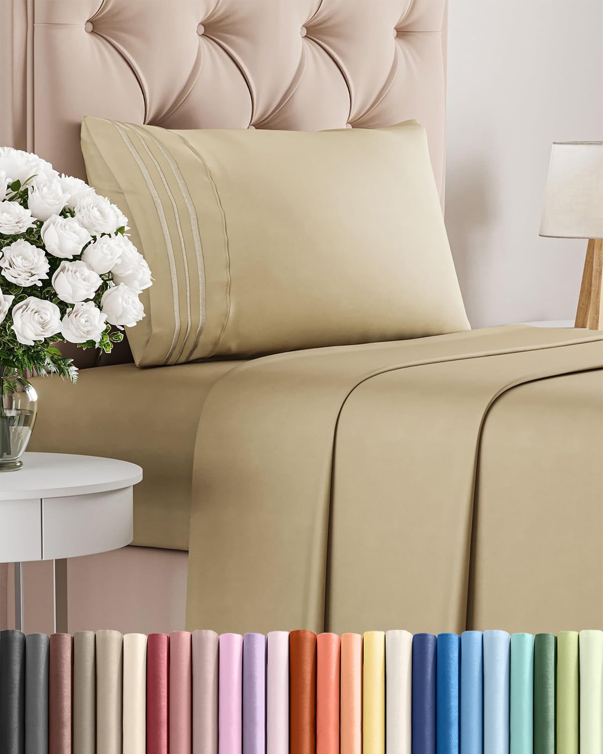 CGK Unlimited twin 3-piece sheet set beige flat sheet for breathable cooling comfort