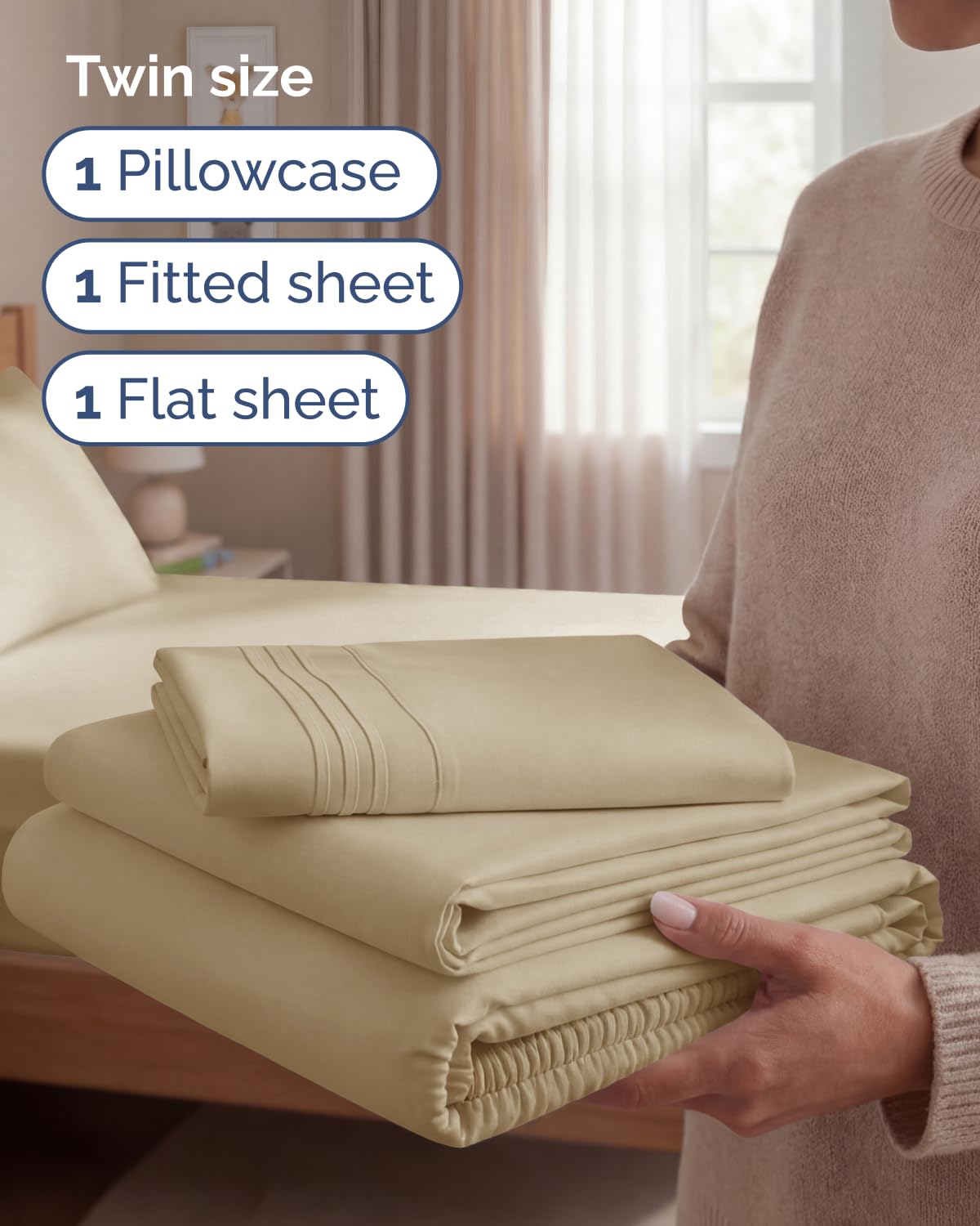 CGK Unlimited beige pillow case from the set offers silky softness and easy care