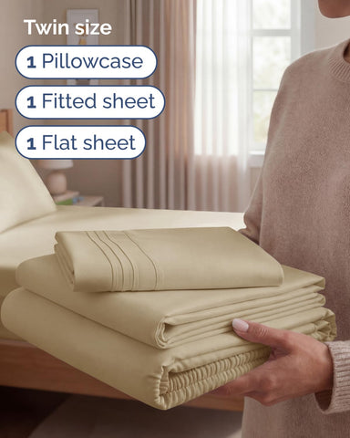 CGK Unlimited beige pillow case from the set offers silky softness and easy care
