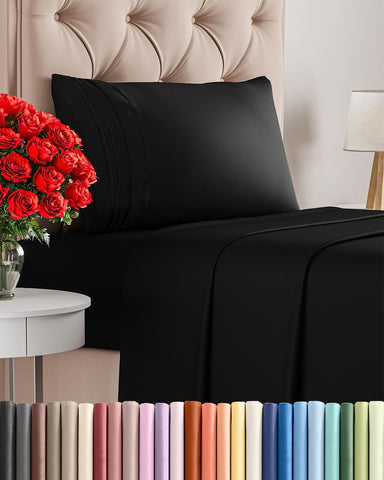 CGK Unlimited twin size 3-piece sheet set on bed shows soft breathable cooling fabric