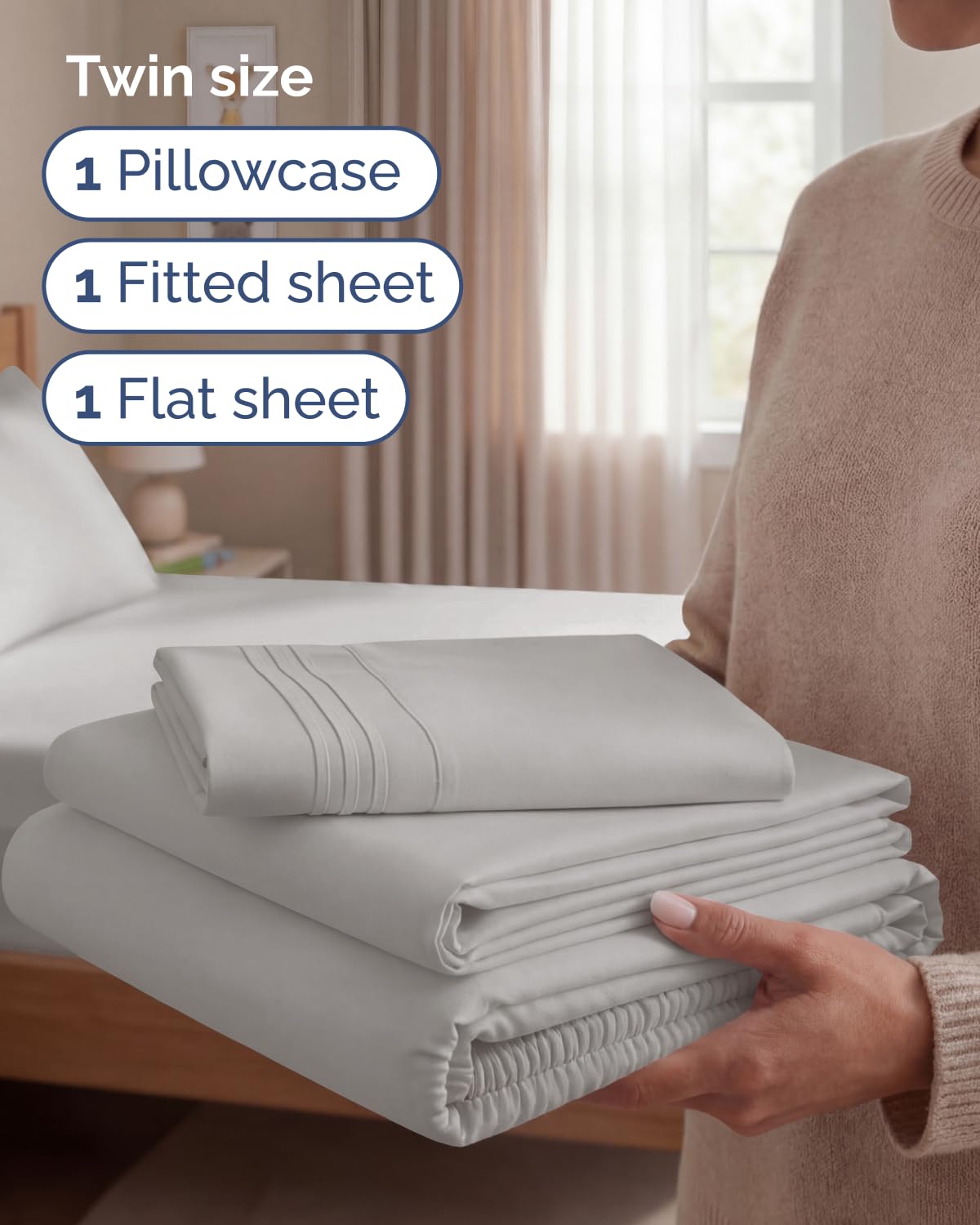 CGK Unlimited Twin 3-Piece Sheet Set fitted sheet with deep pockets for a secure fit