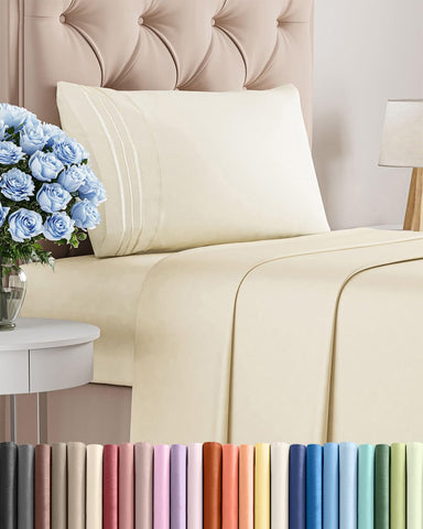 CGK Unlimited Twin 3-Piece Sheet Set packaging shows premium off-white styling