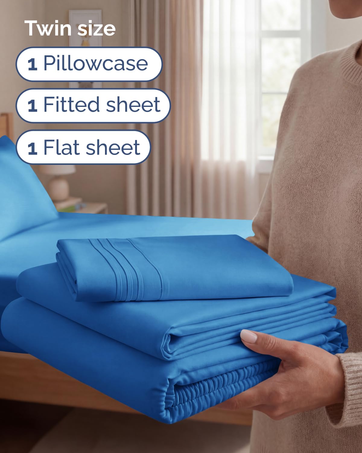CGK Unlimited flat sheet drapes across bed with silky microfiber texture.