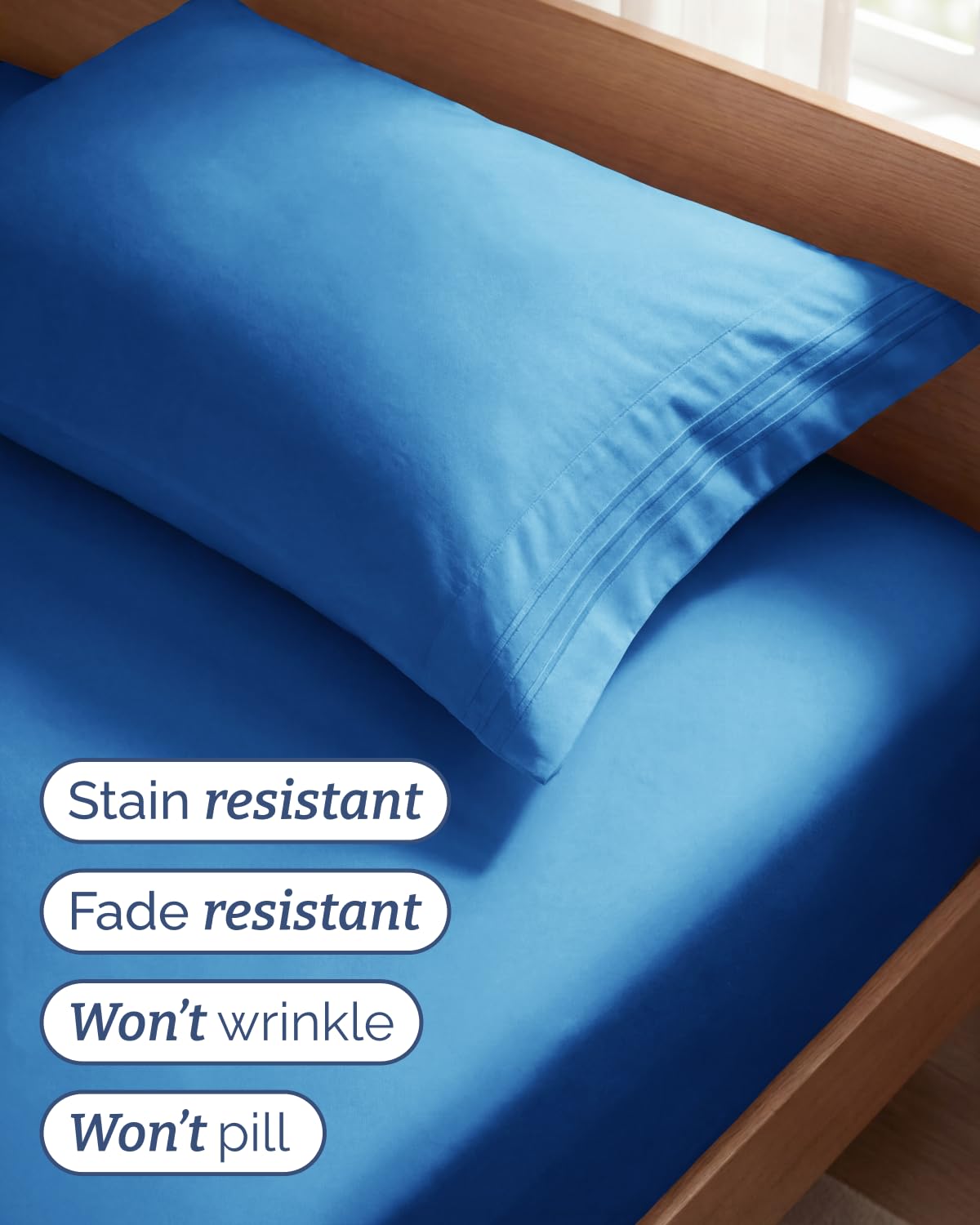 CGK Unlimited royal blue bedding offers soft, breathable comfort for restful nights.