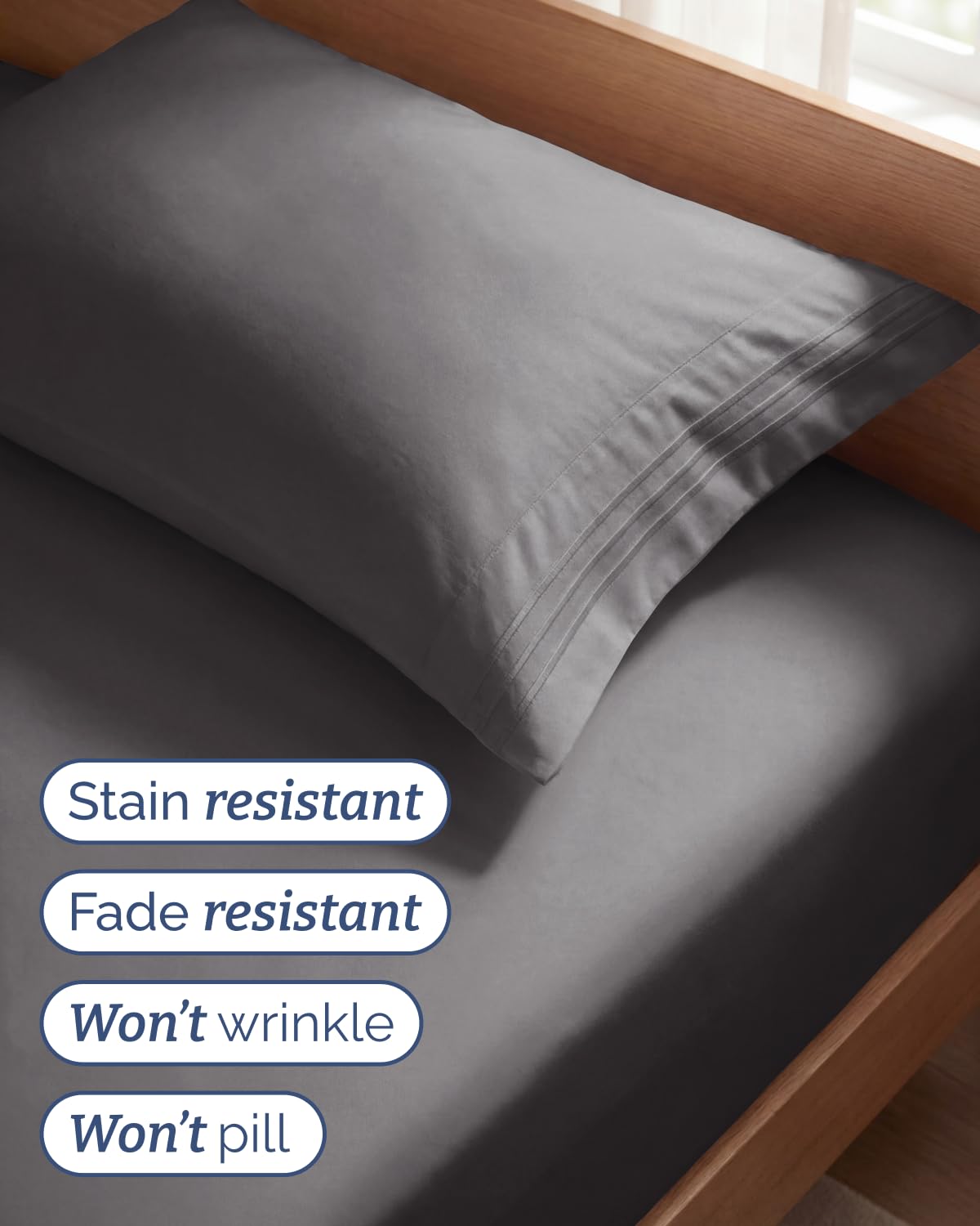 Brushed microfiber fabric by CGK Unlimited for lighter, softer touch and cooling comfort.
