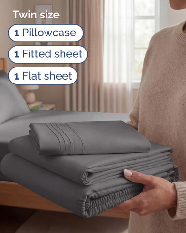 CGK Unlimited fitted sheet dark grey – deep pockets for secure fit up to 16 inches.