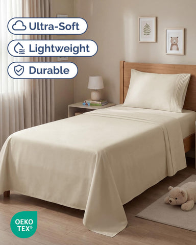 CGK Unlimited Twin 3pc sheet set flat sheet provides generous coverage and smooth comfort.