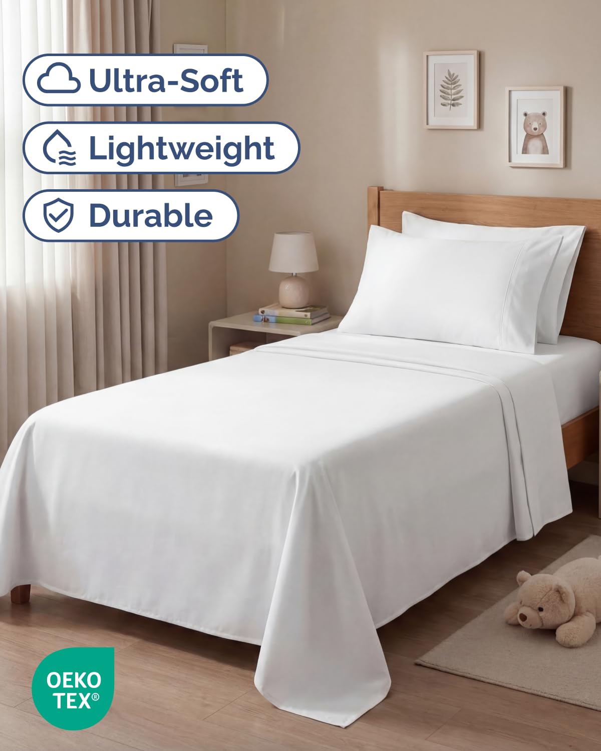 CGK Unlimited twin fitted sheet white fitted securely on mattress