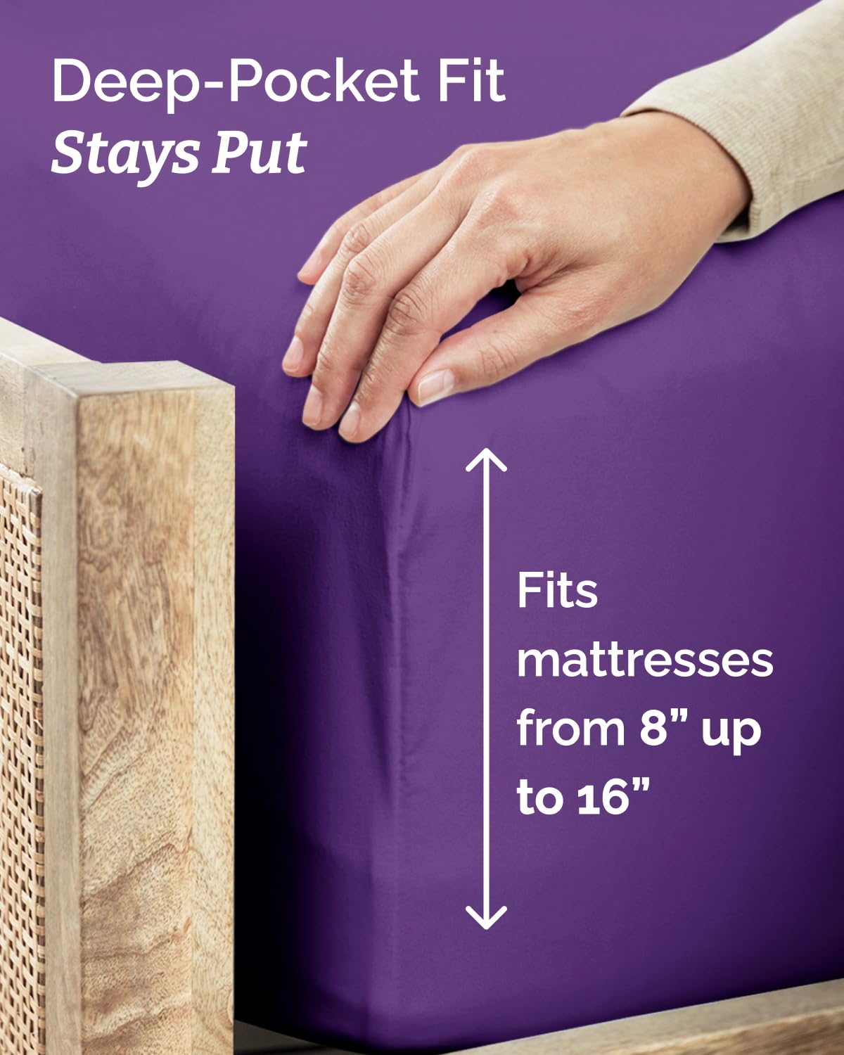 CGK Unlimited deep pocket 16in fit ensures stable bedding during sleep.