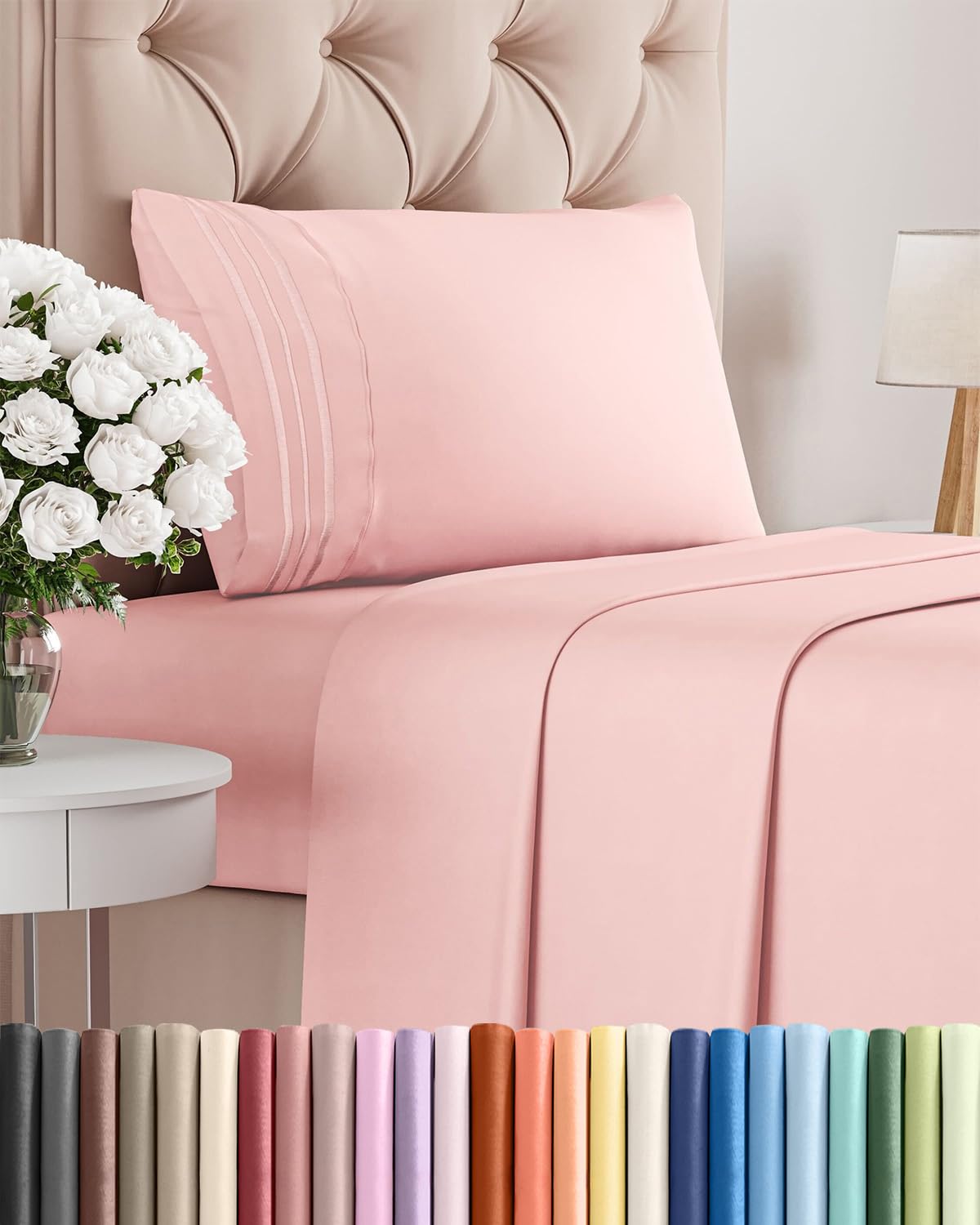 CGK Unlimited twin sheet set in baby pink with soft closeup texture for cooling comfort