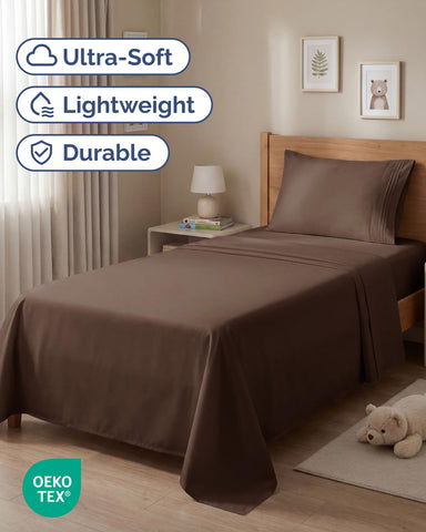 CGK Unlimited twin sheet set bedroom scene highlights breathable, cooling comfort for every night.