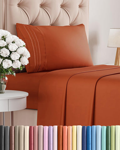 CGK Unlimited twin sheet set flat sheet close-up in terracotta showing cooling comfort