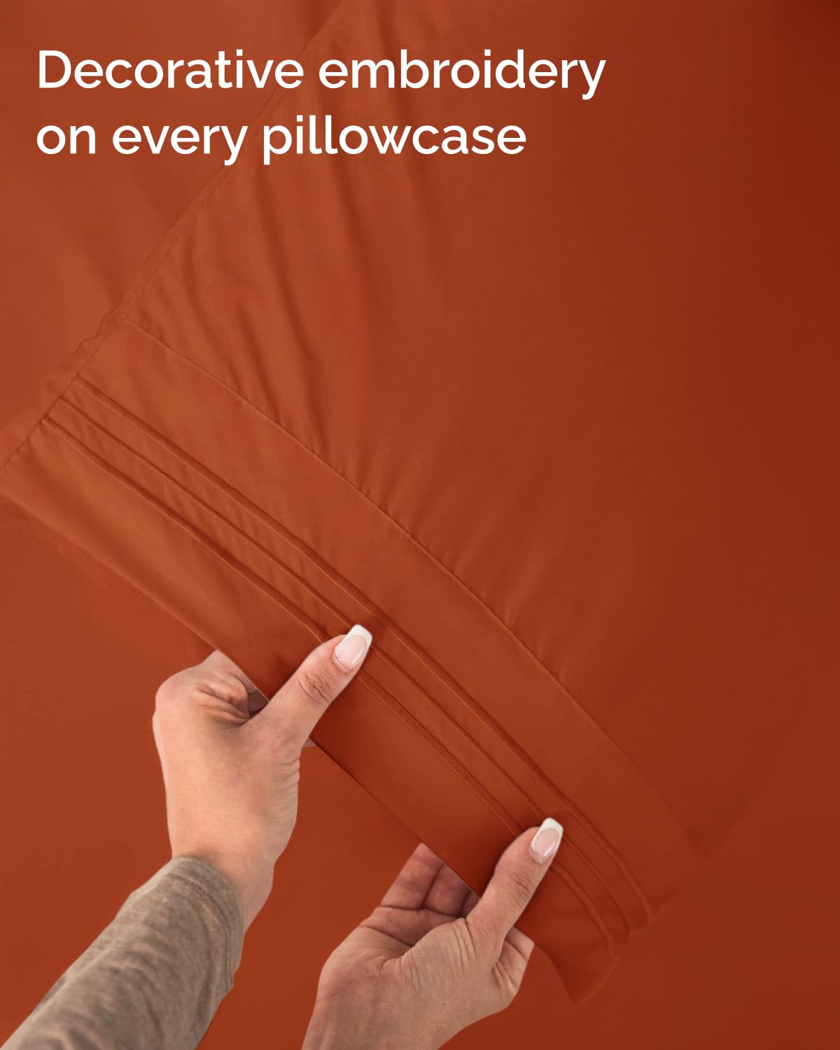 CGK Unlimited terracotta color sheet set adds warm tone to bedroom