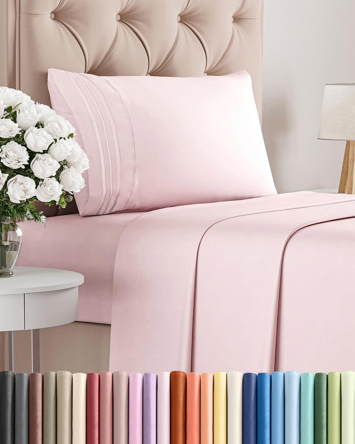 CGK Unlimited twin-size 3-piece sheet set on bed with hotel-luxury appearance