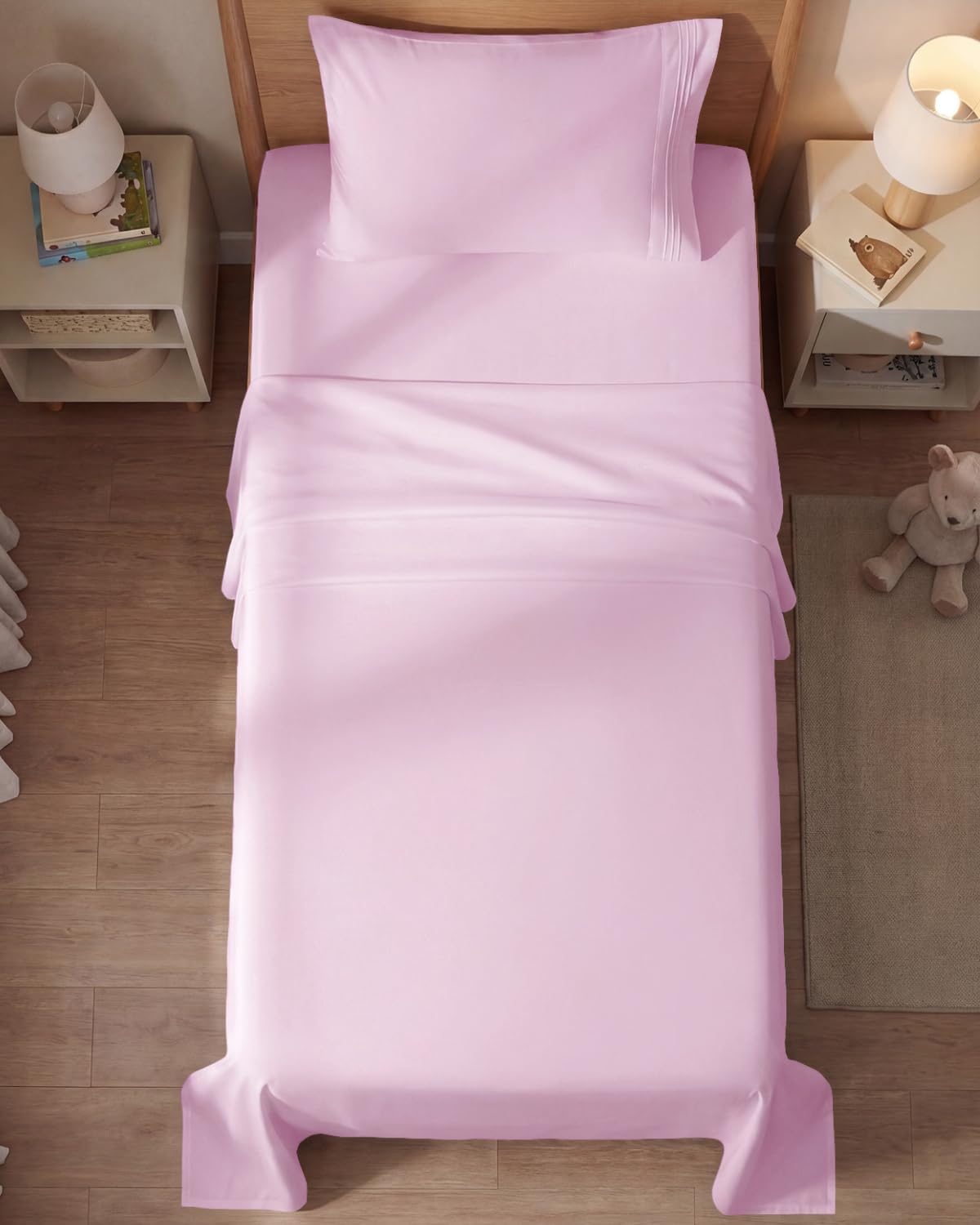 CGK Unlimited twin sheet set wrinkle-free finish helps beds look tidy.