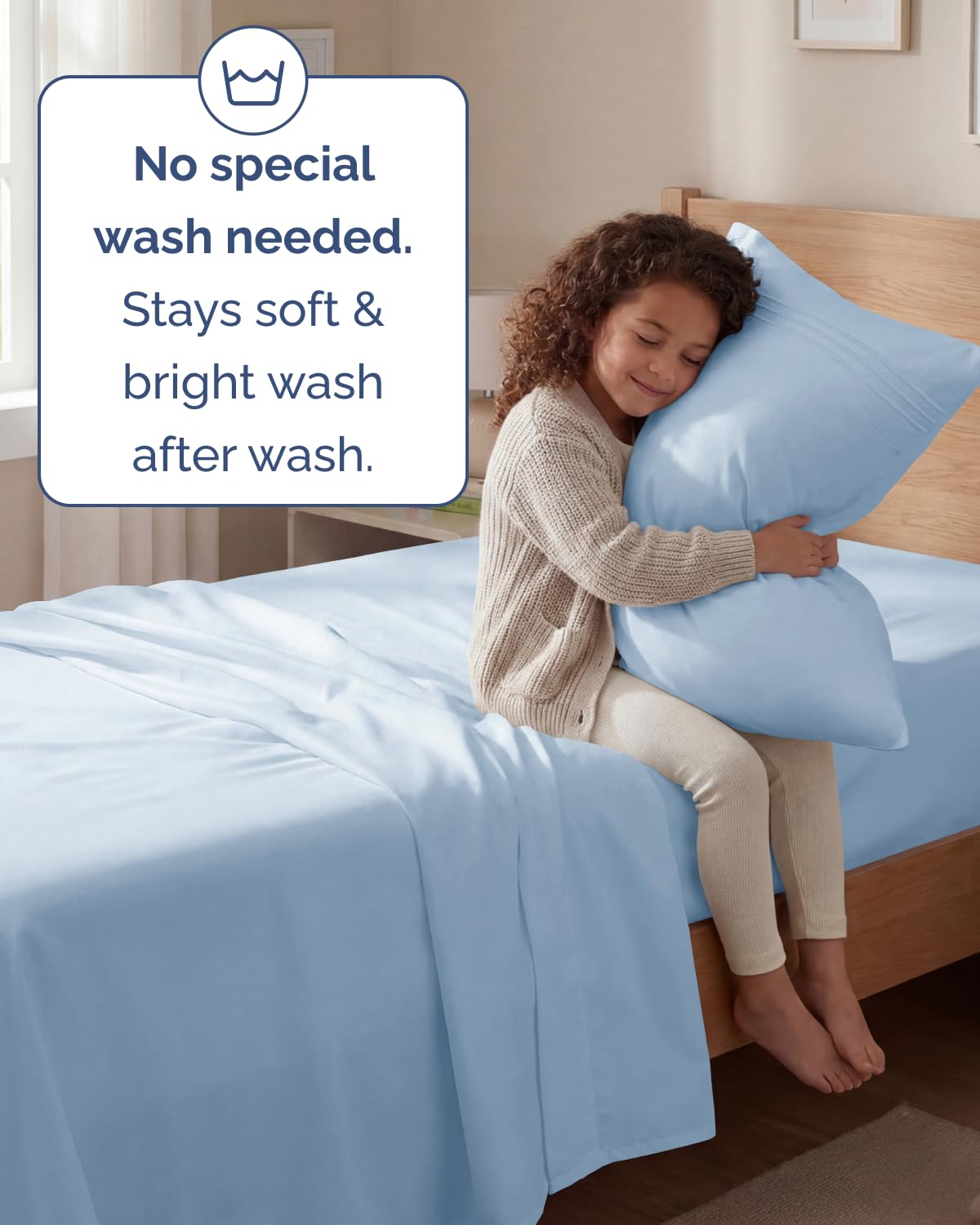 CGK Unlimited wrinkle-free finish in sky blue for easy bed presentation