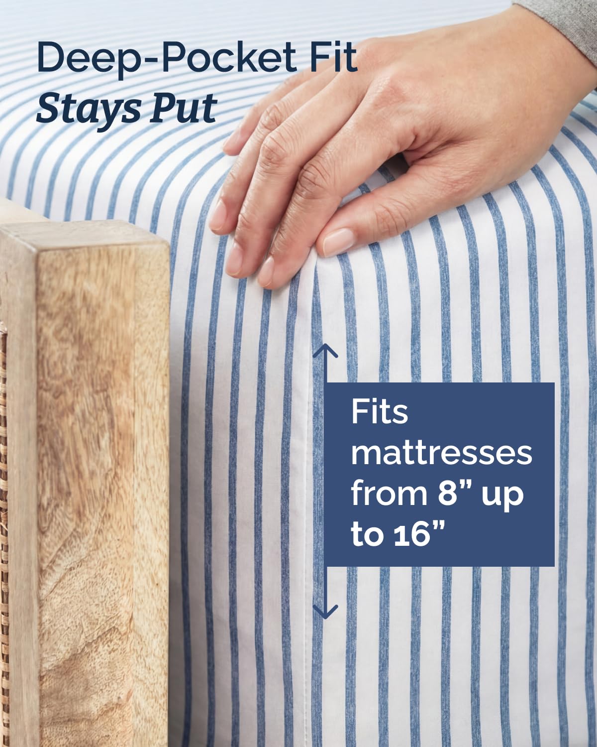 Deep-pocket design fits up to 16 inches for universal mattress compatibility