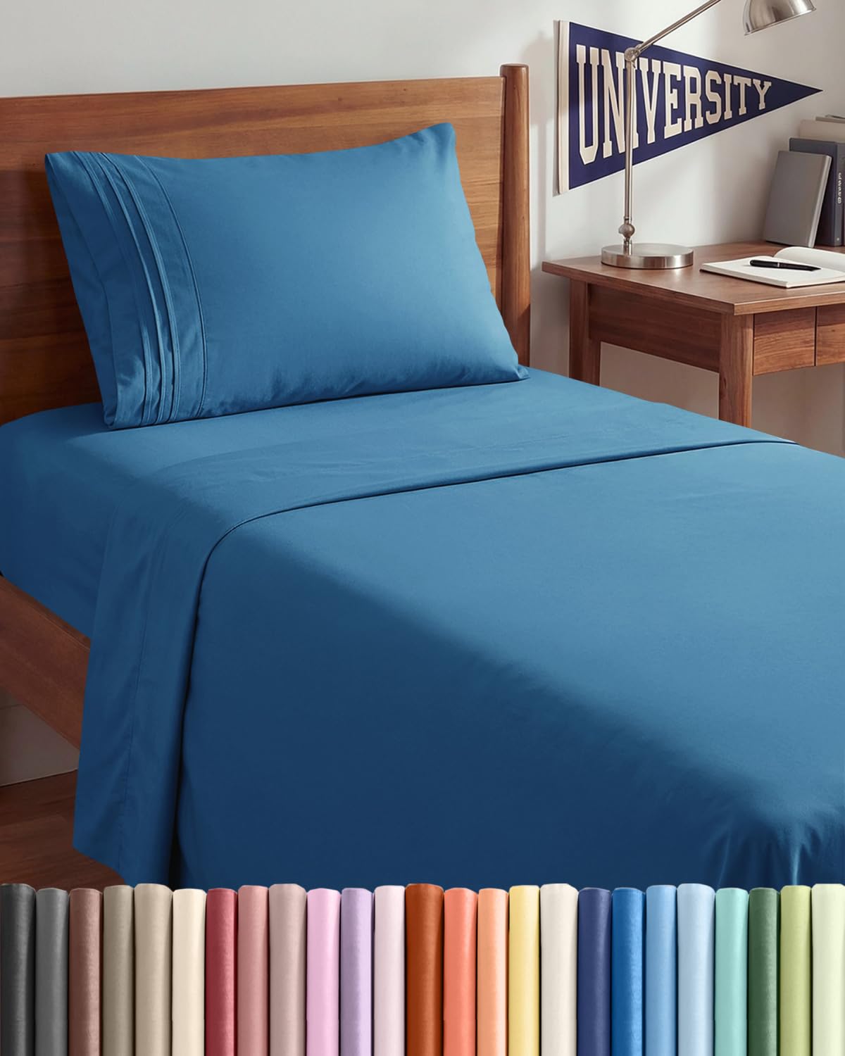 CGK Unlimited Twin XL 3-piece denim blue front view for hotel-like comfort