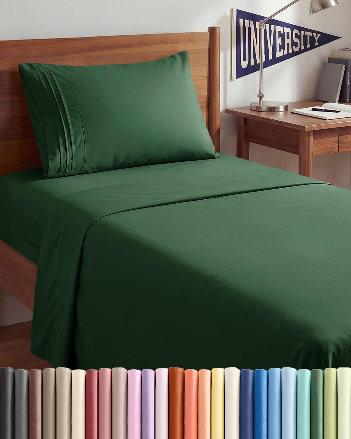 CGK Unlimited Twin XL 3-Piece Emerald Green set with deep pockets for secure fit.