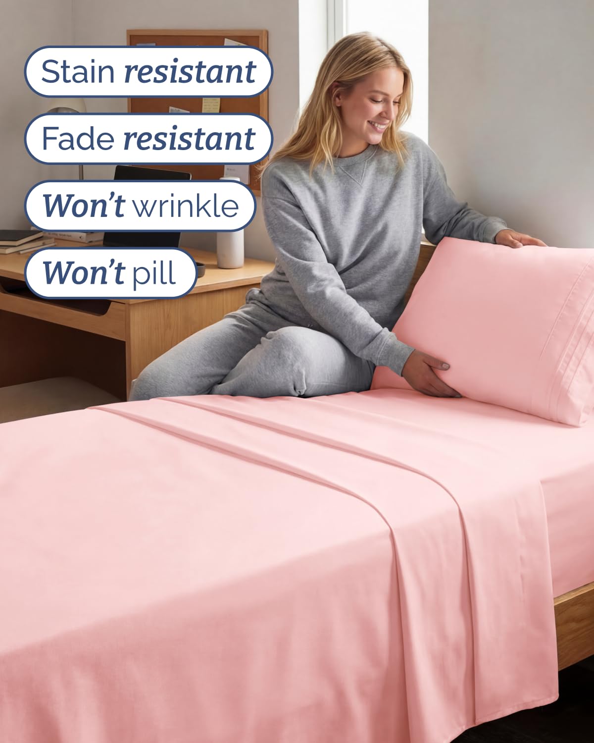 CGK Unlimited twin XL sheet set on a bed demonstrates hotel-like comfort at home.