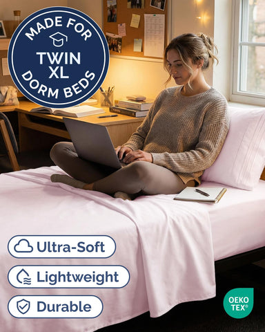 CGK Unlimited deep-pocket fitted sheet lavender pink fits mattresses up to 16 inches