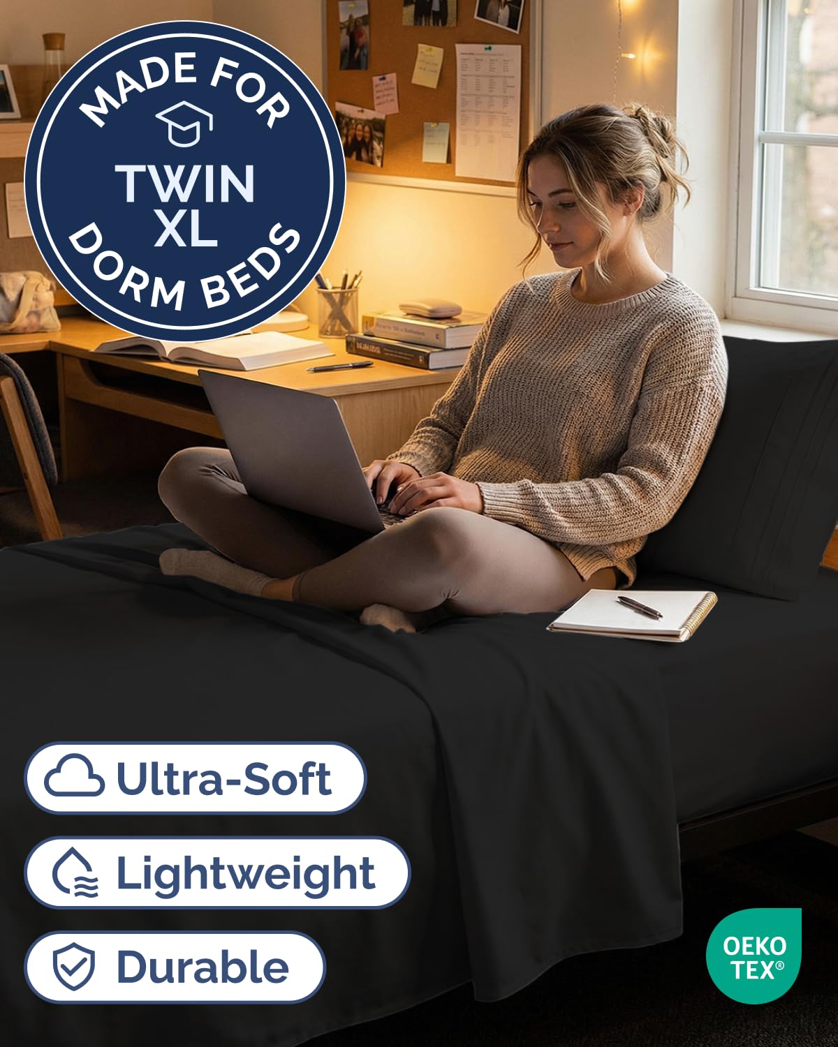 CGK Unlimited Twin XL 3-Piece Sheet Set fitted sheet secures deep mattresses comfortably.