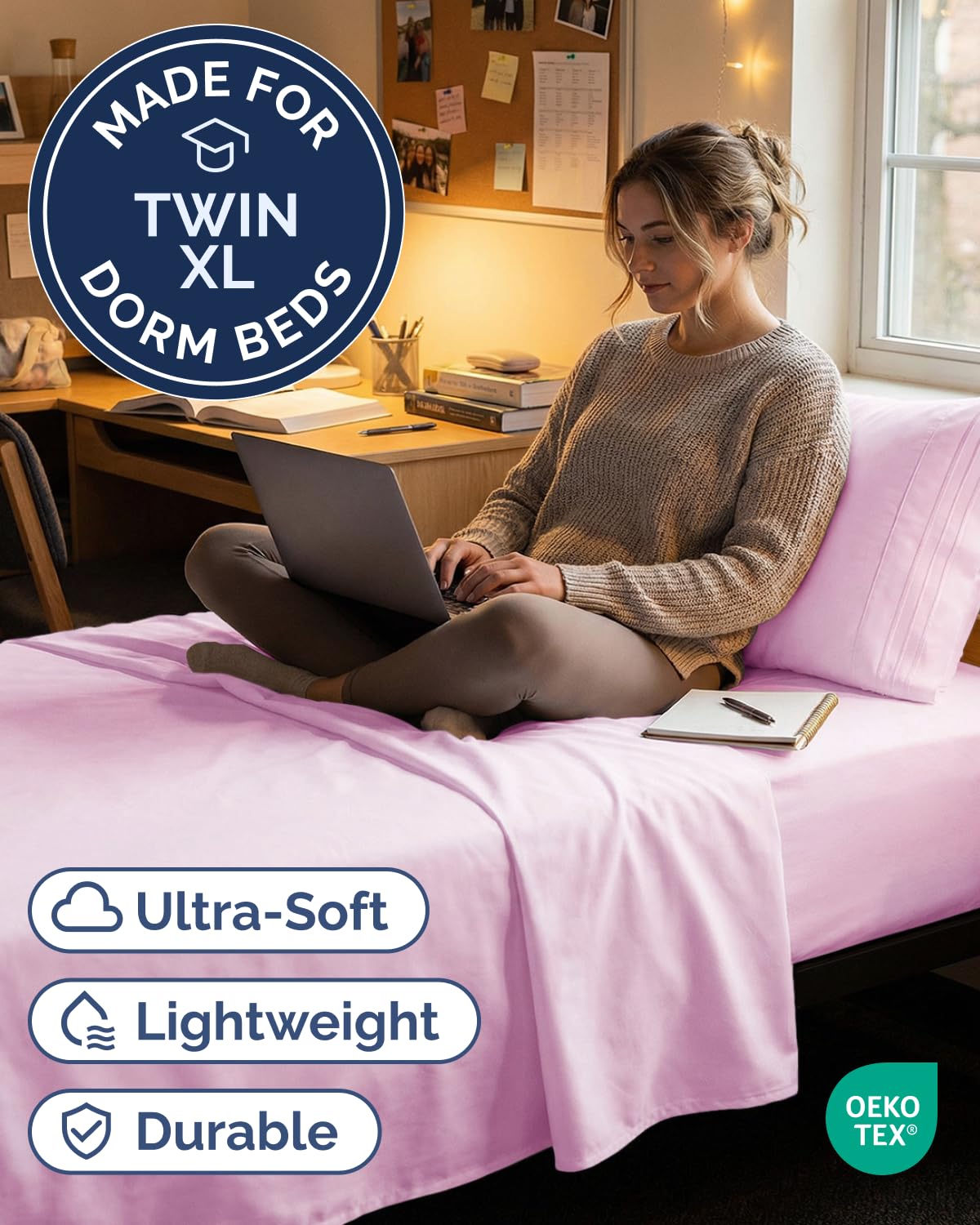 CGK Unlimited twin XL 3-piece set fitted sheet shows deep pocket fit
